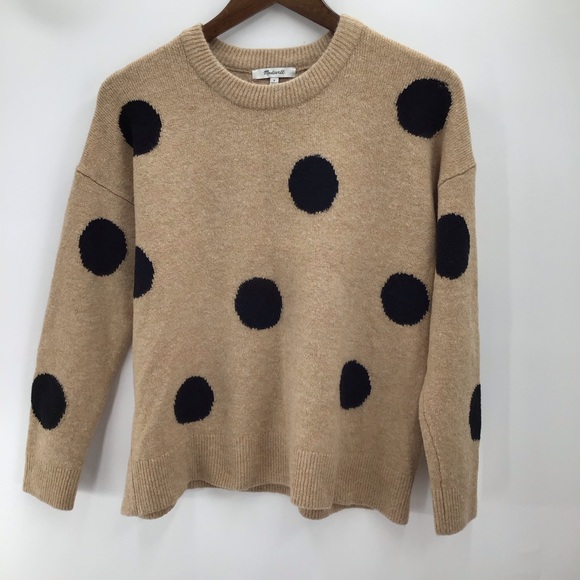 Madewell Dot Graystone Pullover Tan Sweater with Black Dots - Picture 3 of 11